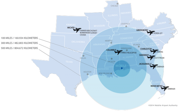 Southeast United States Airline Route Radius Map