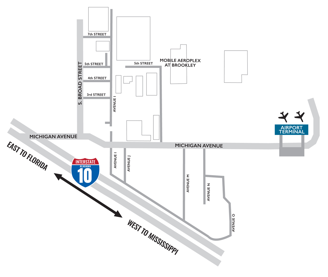 Mobile Downtown Airport Map